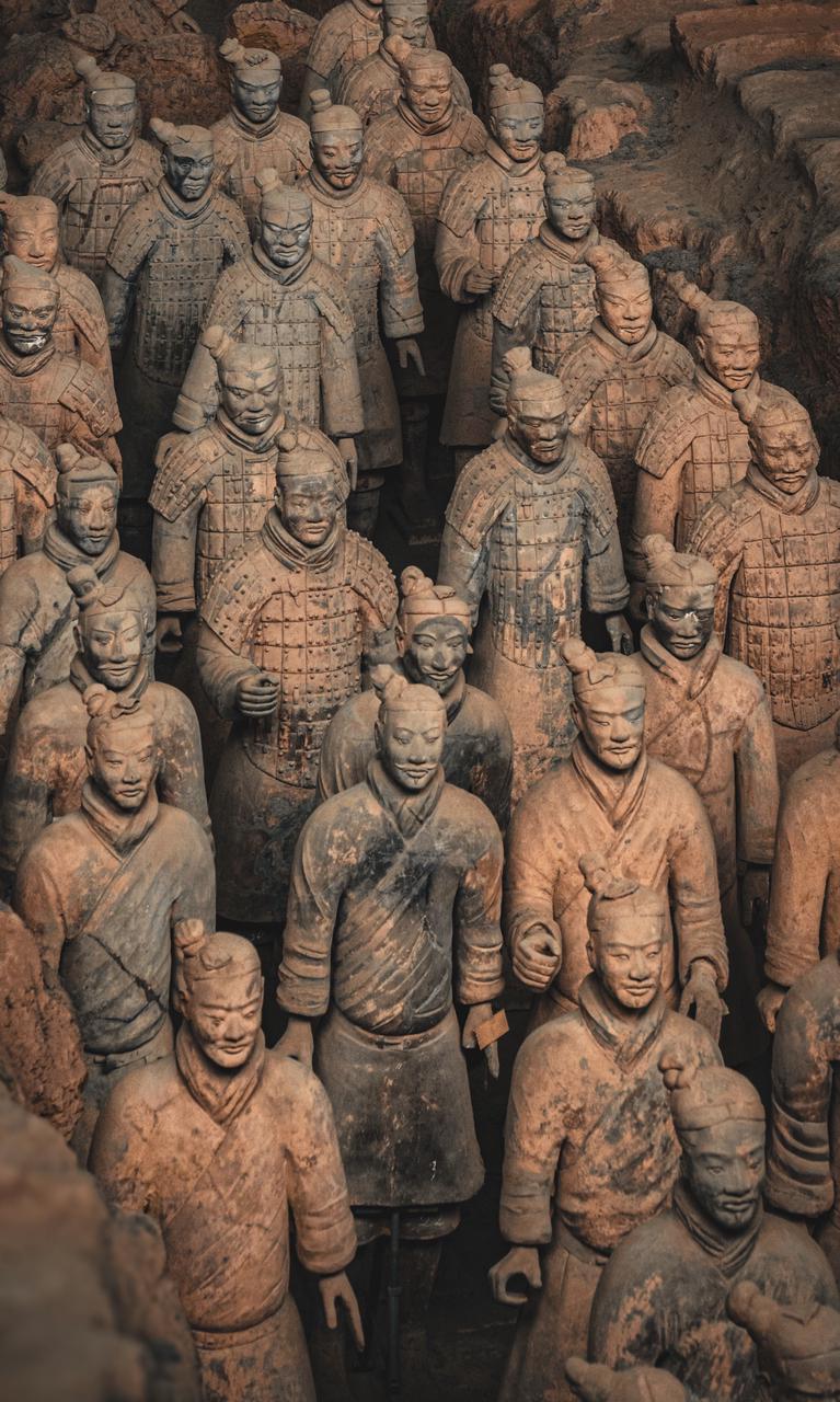 Terracotta Warriors lined up in the excavation pits of Xi’an